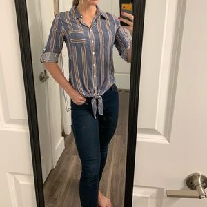 Ivanka Trump Striped Tie Front Button Down